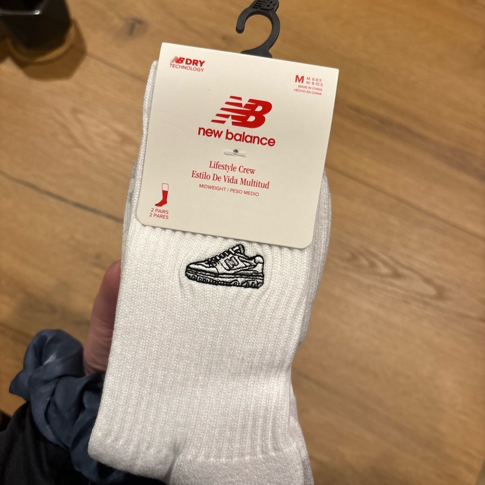 New Balance White Crew Socks with Sneaker Design